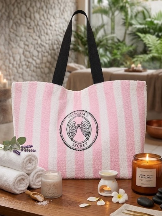 Victoria's Secret Handbags - ❌SOLD Victoria's Secret Pink Angel Essentials Terry Striped Tote Bag NWT
